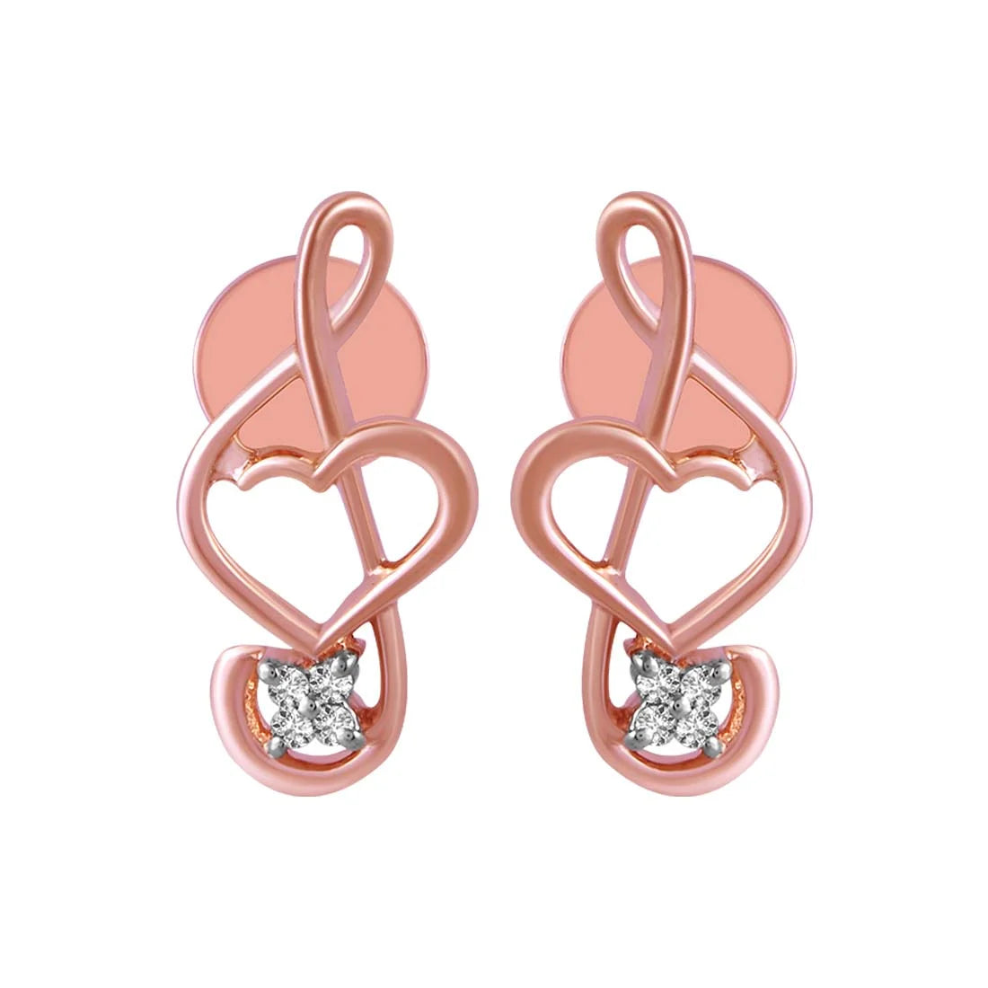 Women’s star-shaped earrings-14KT (585) BIS Hallmark Rose Gold & Diamond Musical Note Stud Earrings