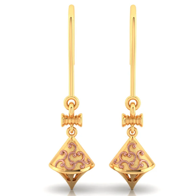 Women’s engraved earrings-14k Beautiful Gold Earrings With Intricate Yellow Gold Work