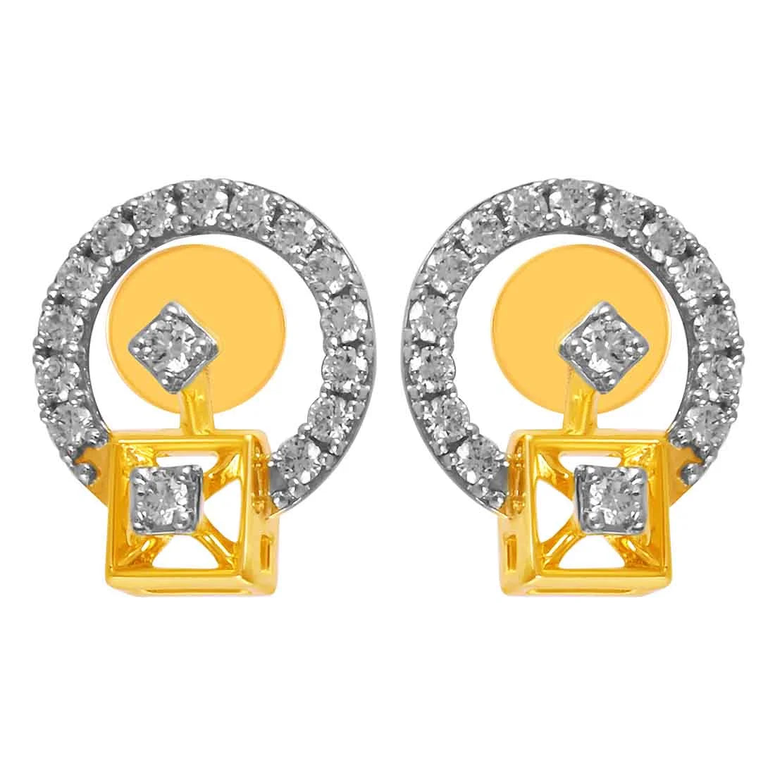 Women’s butterfly earrings-14KT (585) Yellow Gold & Diamond Circular Design Stud Earrings