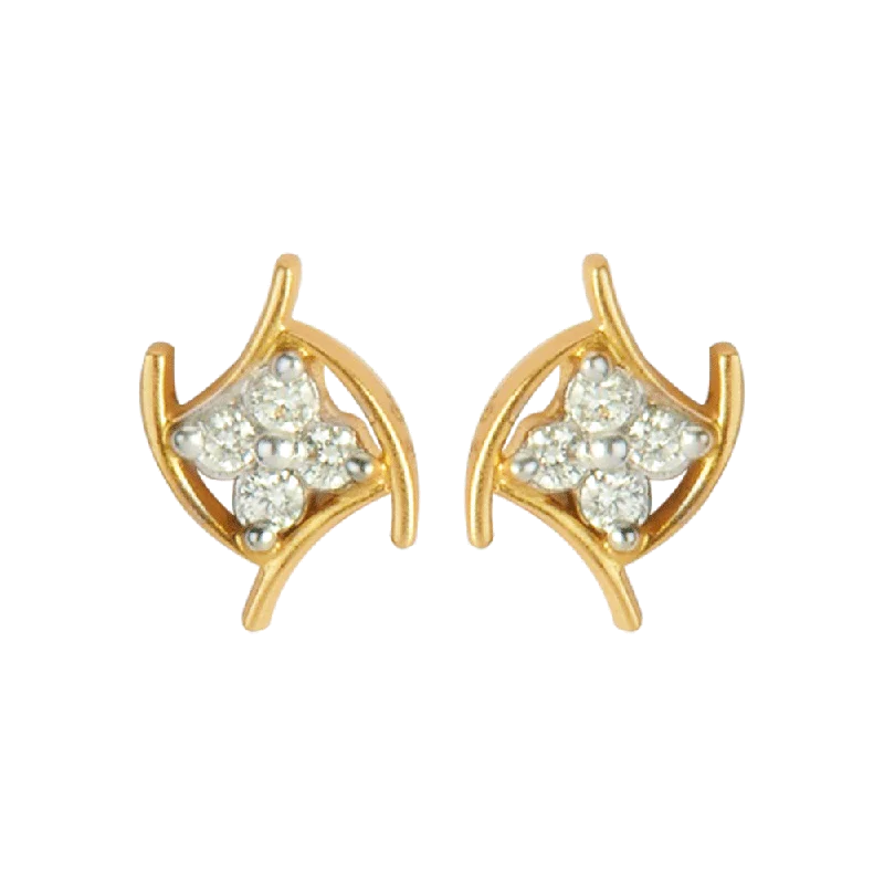 Women’s boho earrings-18KT (750) Yellow Gold And Diamond Stud Earrings For Women