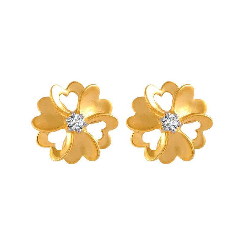 Women’s unique earrings-14KT (585) Yellow Gold And American Diamond Stud Earrings For Women