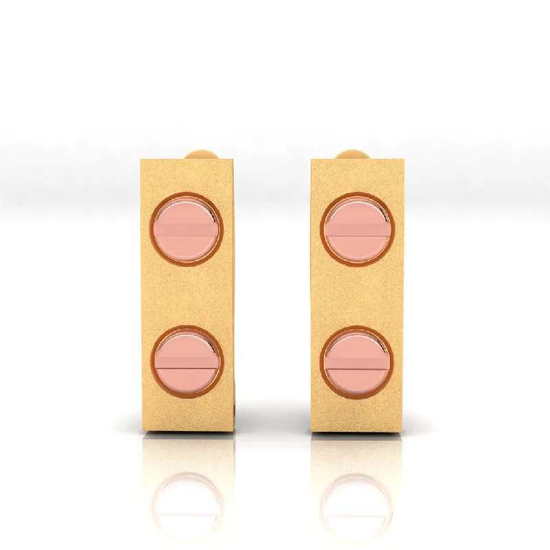 Women’s sterling silver earrings-14k Rectangular Shaped Gold Earrings With Two Yellow Gold Dot