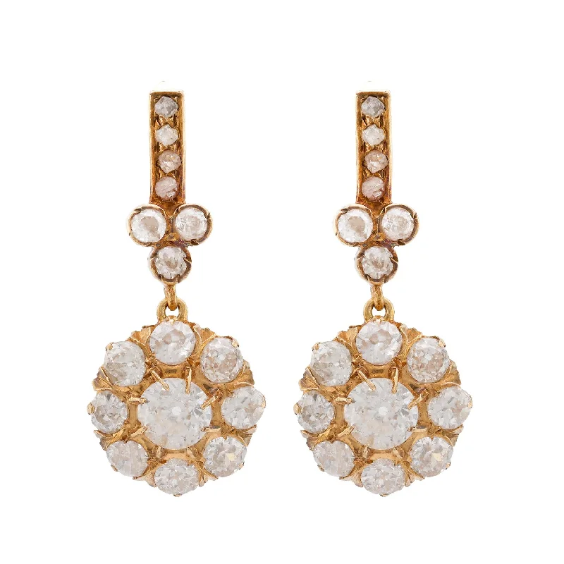 Women’s moon phase earrings-Antique 2.5 Carat Total Weight Diamond 18K Yellow Gold Drop Earrings