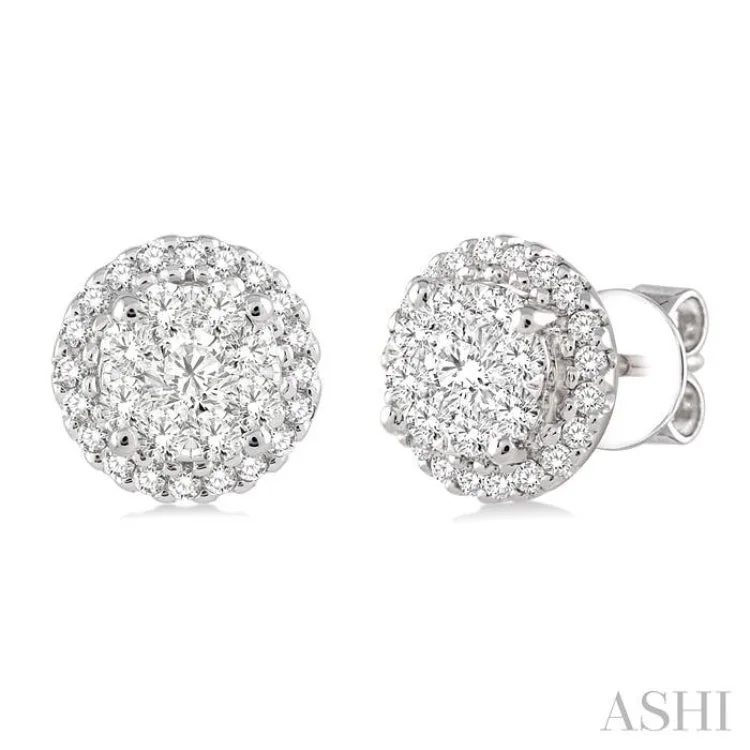 Women’s chandelier earrings-1 Ctw Lovebright Round Cut Diamond Earrings in 14K White Gold