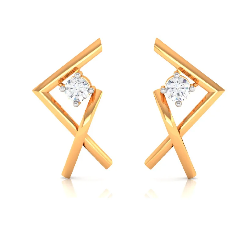 Women’s diamond drop earrings-14k Criss-cross Gold Earrings With American Diamonds