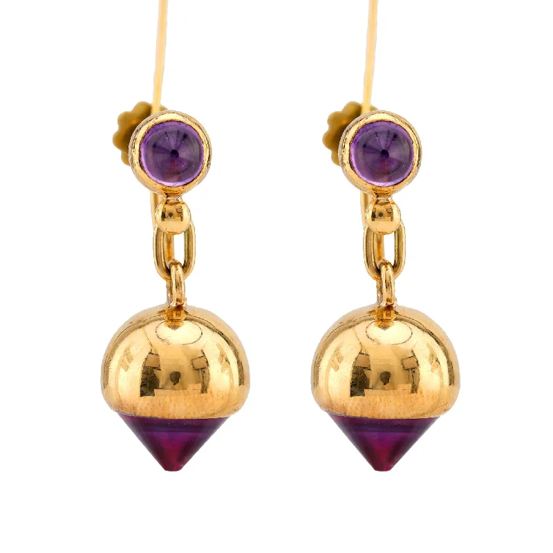 Women’s bold earrings-Vintage Cabochon Amethyst 18K Yellow Gold Earrings