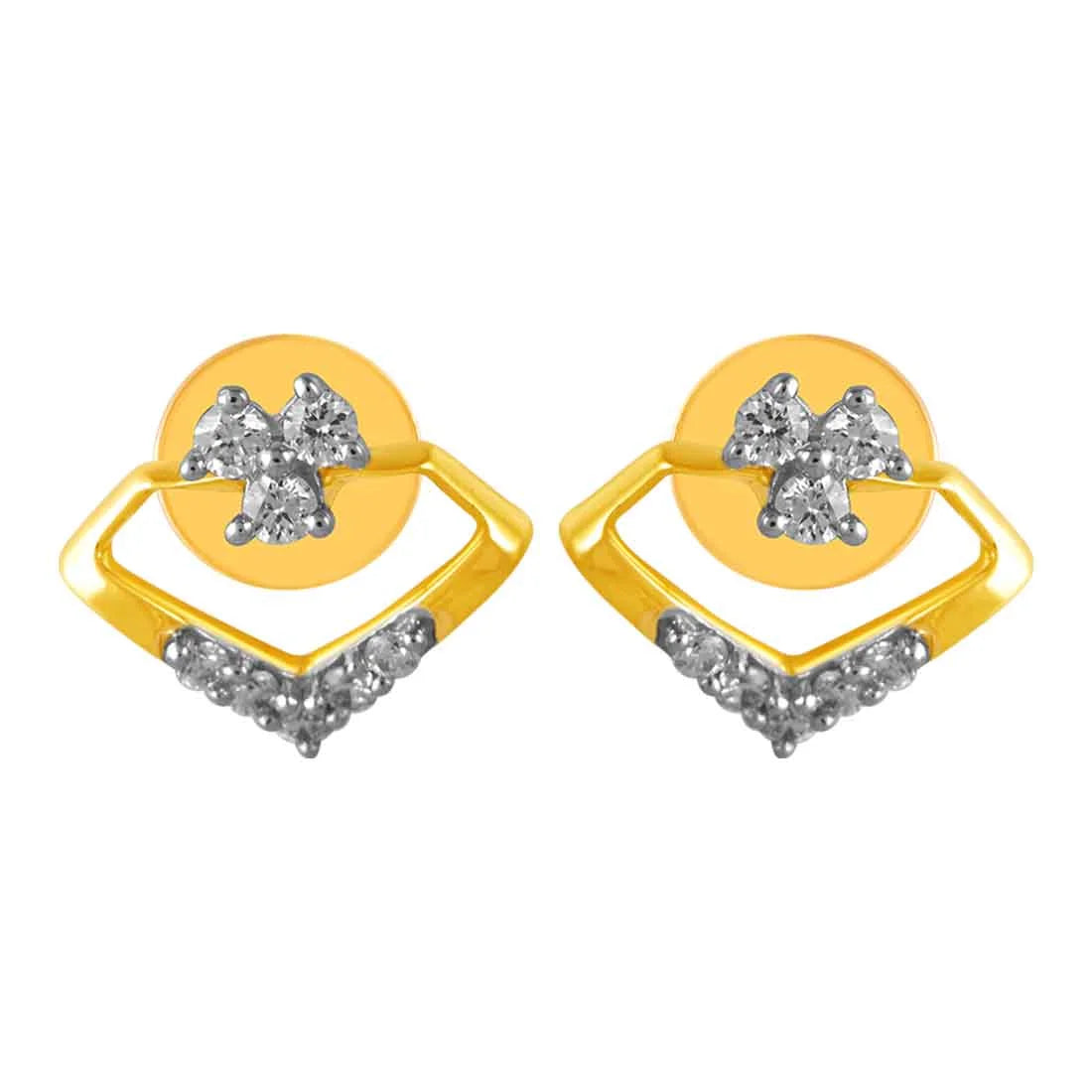 Women’s everyday earrings-14KT (585) Yellow Gold & Diamond Unique Shaped Stud Earrings