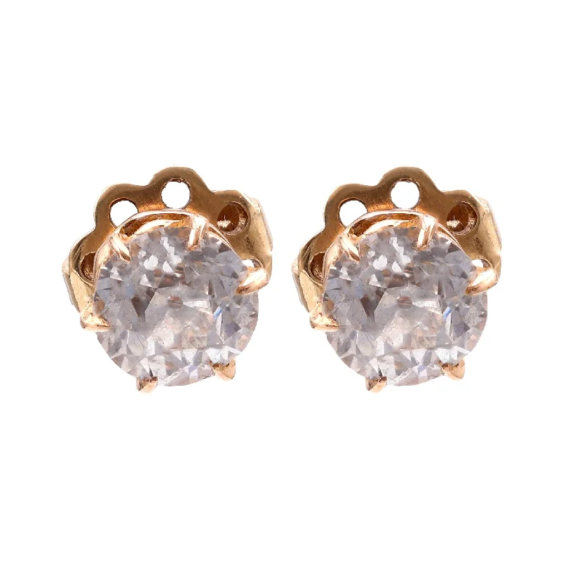 Women’s sapphire earrings-Antique Diamond 14K Rose Gold Stud Earrings