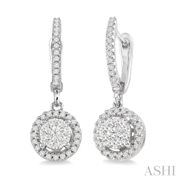 Women’s long drop earrings-1/2 Ctw Lovebright Round Cut Diamond Earrings in 14K White Gold