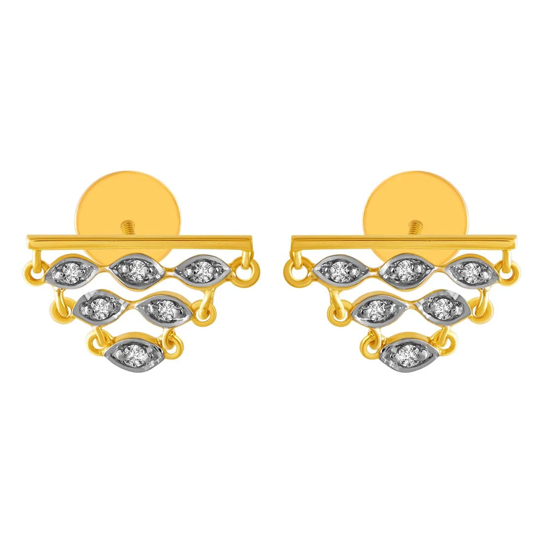 Women’s statement crystal earrings-14KT (585) Yellow Gold & Diamond Studs Earrings with Triangular Stone Detailing