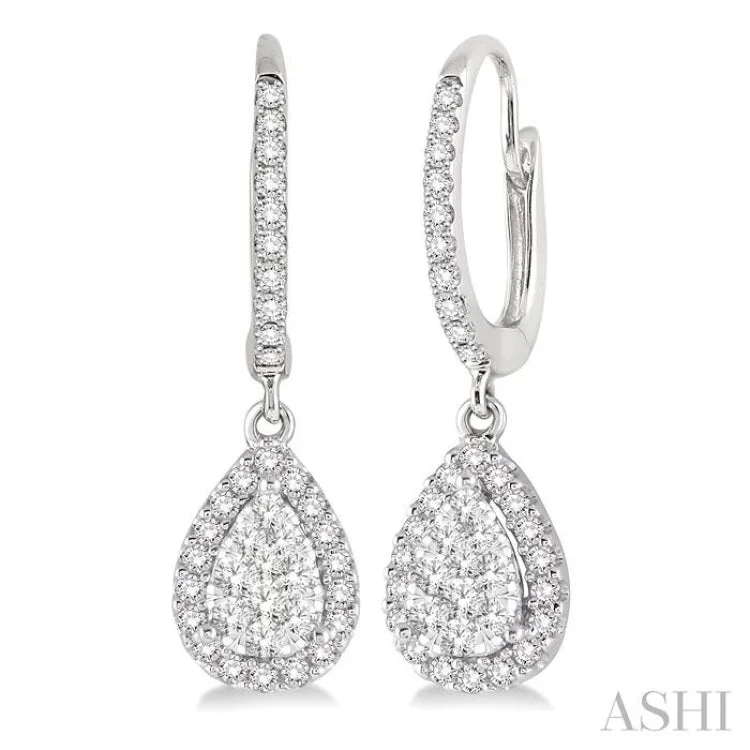 Women’s diamond hoop earrings-3/8 Ctw Pear Shape Diamond Lovebright Earrings in 14K White Gold