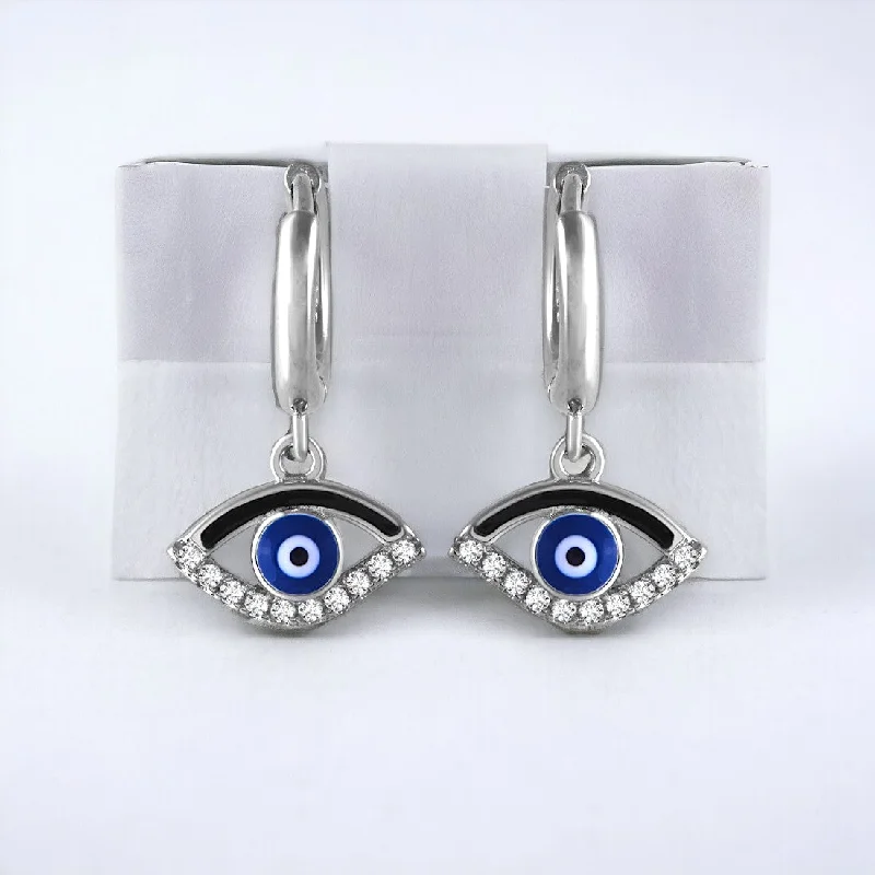 Women’s celestial earrings-Eye Shaped Evil Eye Hoop Earrings