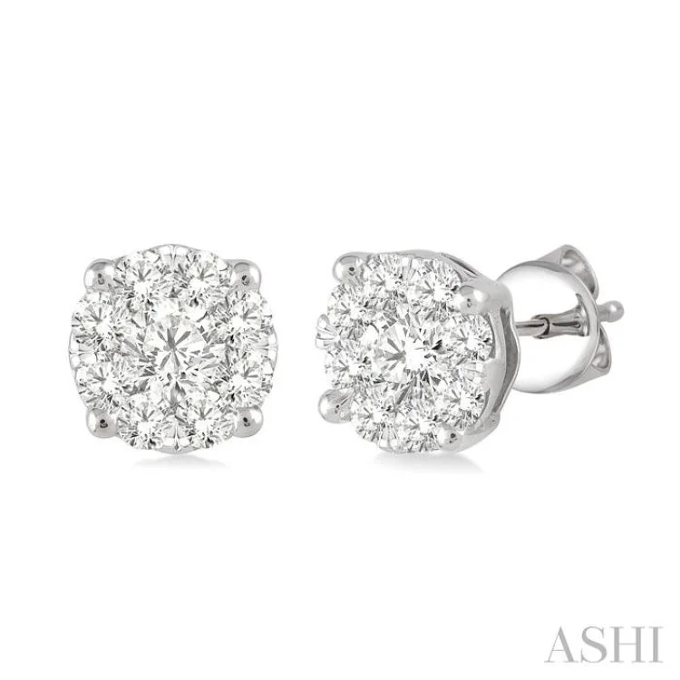 Women’s butterfly earrings-3/4 Ctw Lovebright Round Cut Diamond Stud Earrings in 14K White Gold