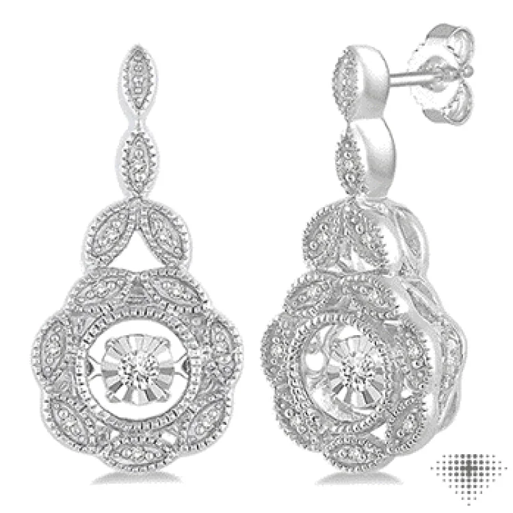 Women’s personalized earrings-1/20 Ctw Round Cut Diamond Emotion Earrings in Sterling Silver