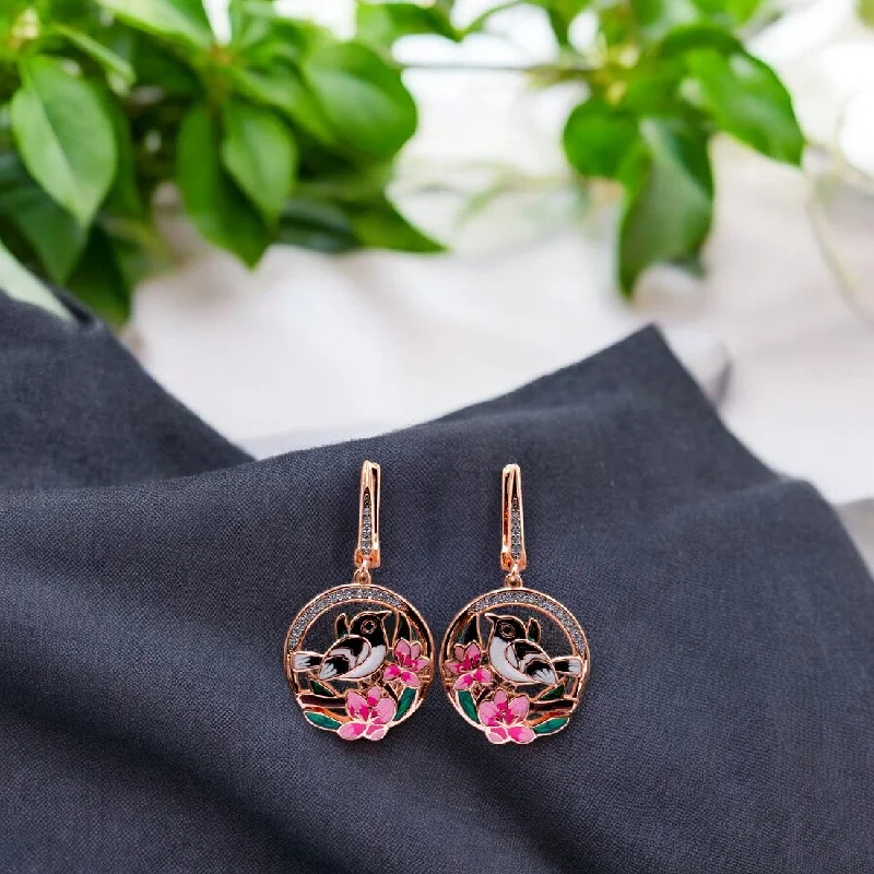 Women’s statement earrings-Rosegold birds on tree floral earrings for women and girls