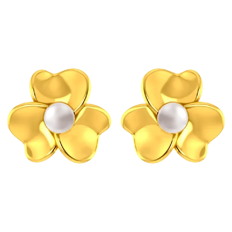 Women’s personalized gold earrings-22k Detailed Earrings With Gold Petals And A Pearl In The Middle