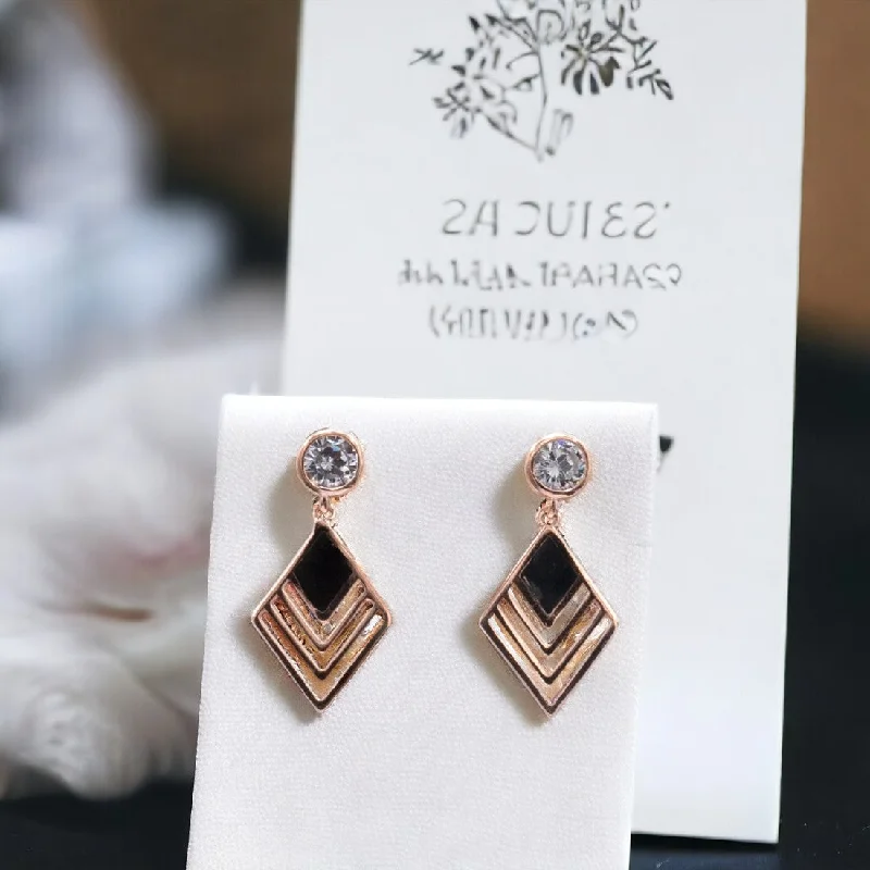 Women’s rose gold earrings-Rosegold geomatrical design drop earrings for women and girls