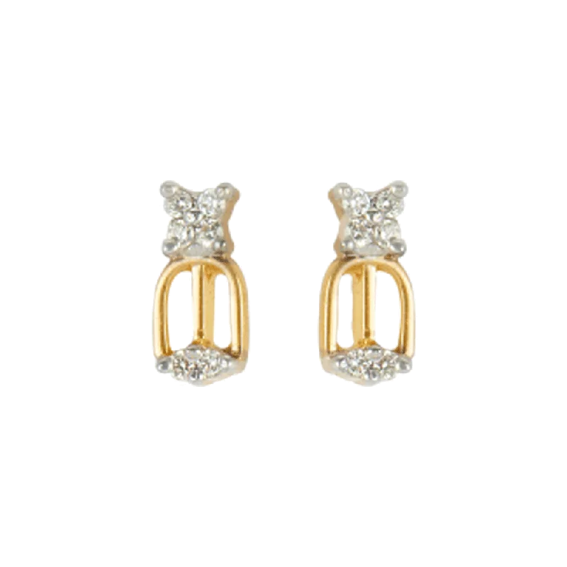 Women’s platinum earrings-18KT (750) Yellow Gold And Diamond Stud Earrings For Women