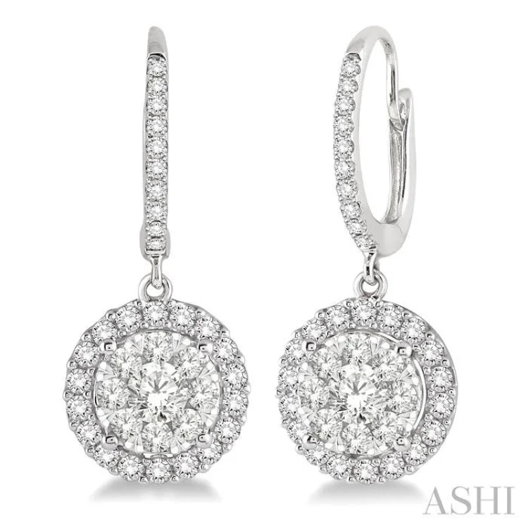 Women’s sterling silver earrings-1 Ctw Round Cut Diamond Lovebright Earrings in 14K White Gold