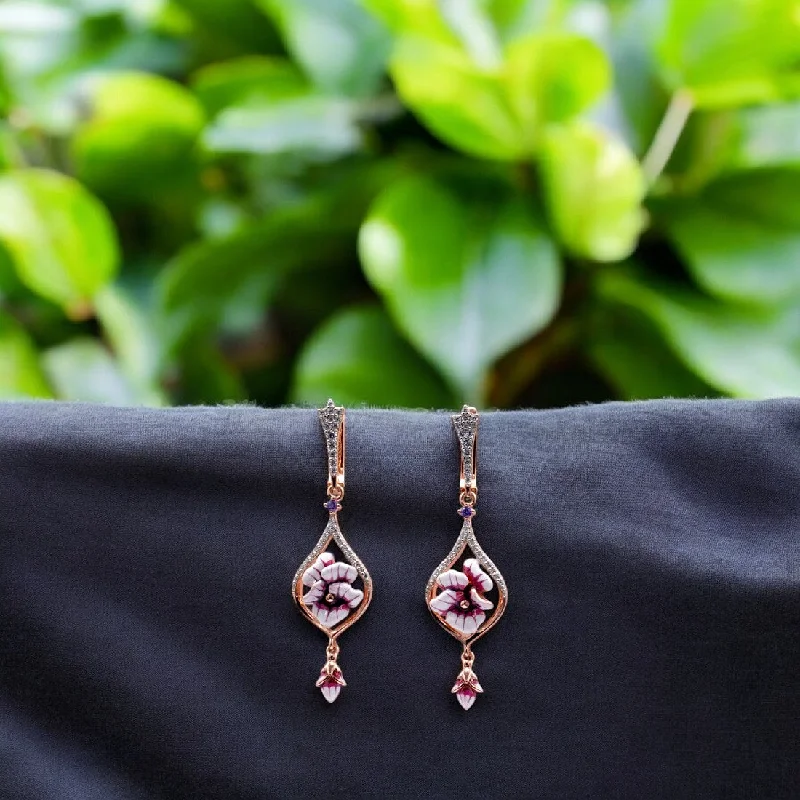 Women’s diamond hoop earrings-Rosegold floral drop stoned earrings for women and girls