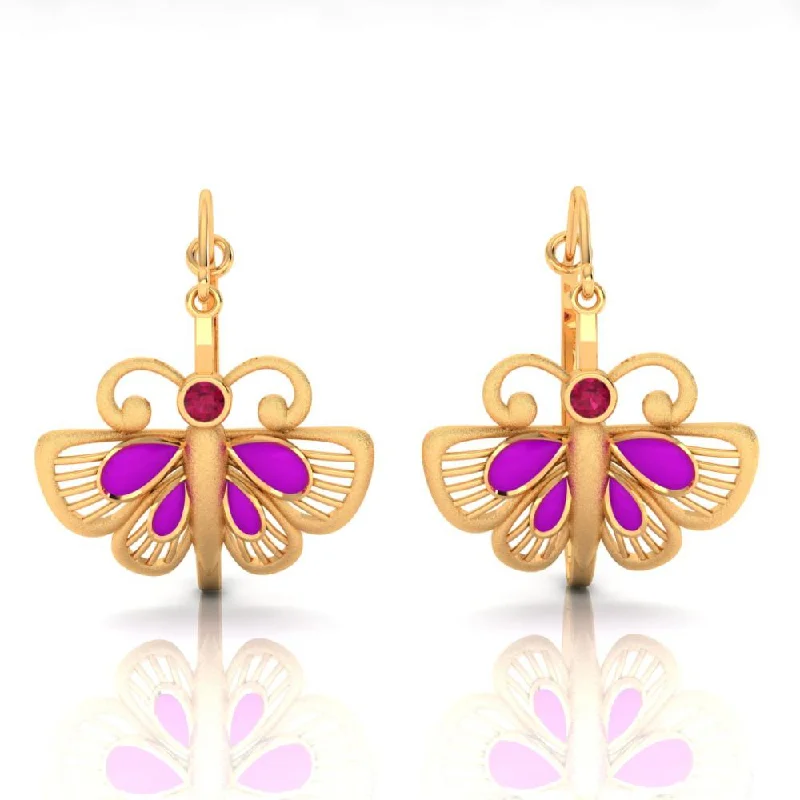 Women’s diamond hoop earrings-Elegant Butterfly-shaped Earrings Made Of 22k Gold Set With Purple And Red Stones