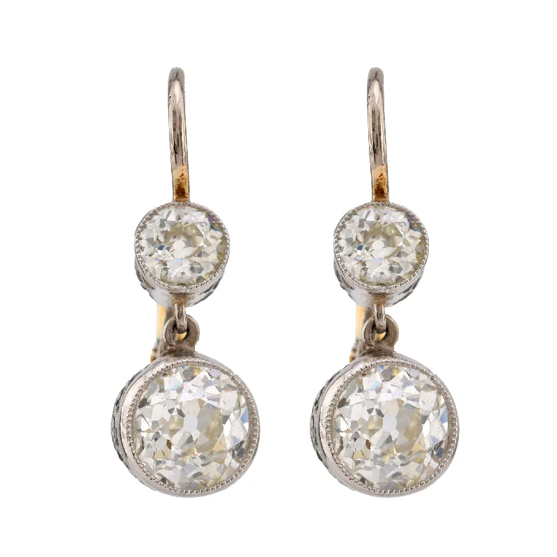 Women’s bridal earrings-Edwardian Inspired Old Mine Diamond 18K White Yellow Gold Earrings