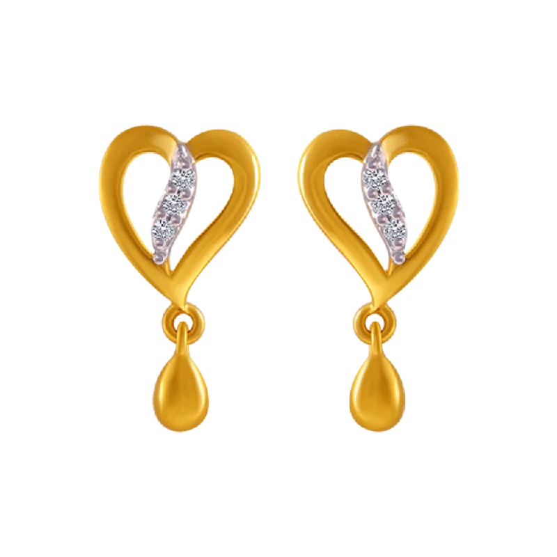 Women’s vintage hoop earrings-14KT (585) Yellow Gold And American Diamond Stud Earrings For Women