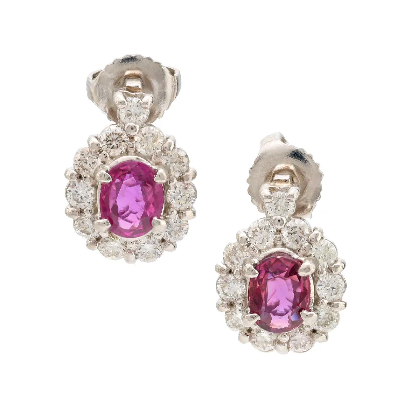 Women’s oval drop earrings-Modern pink sapphire diamond platinum cluster earrings