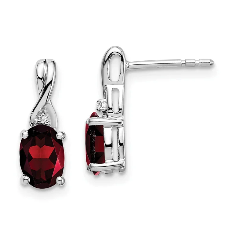 Women’s celestial earrings-14k White Gold Oval Garnet and Diamond Earrings