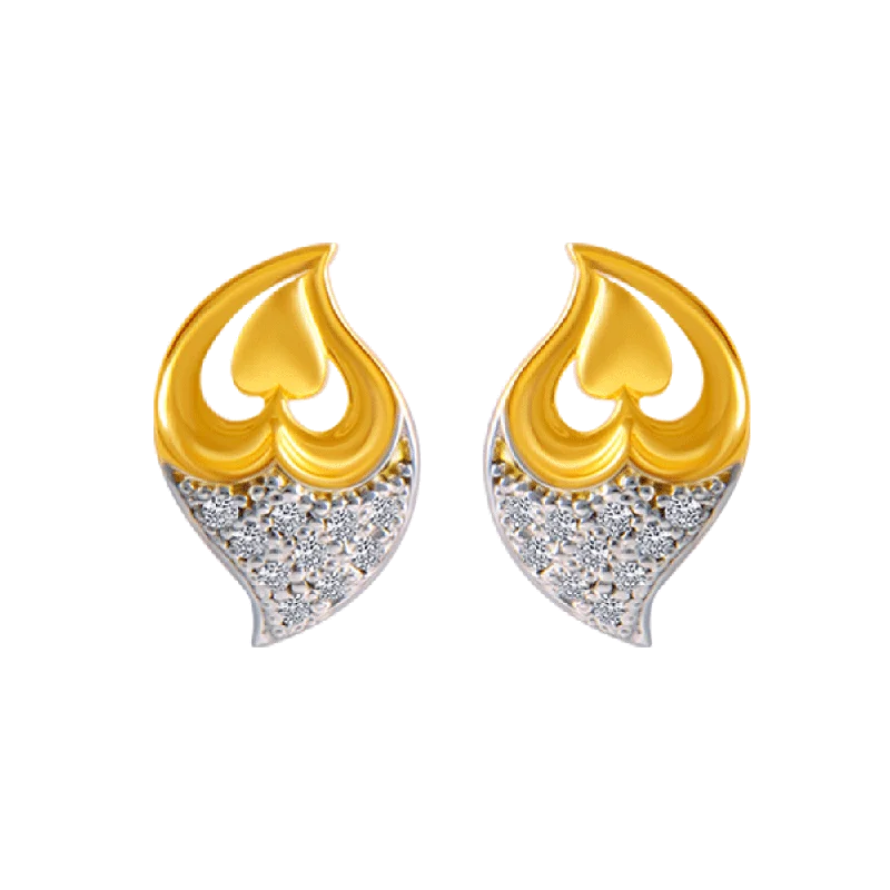 Women’s freshwater pearl earrings-14KT (585) Yellow Gold And American Diamond Stud Earrings For Women