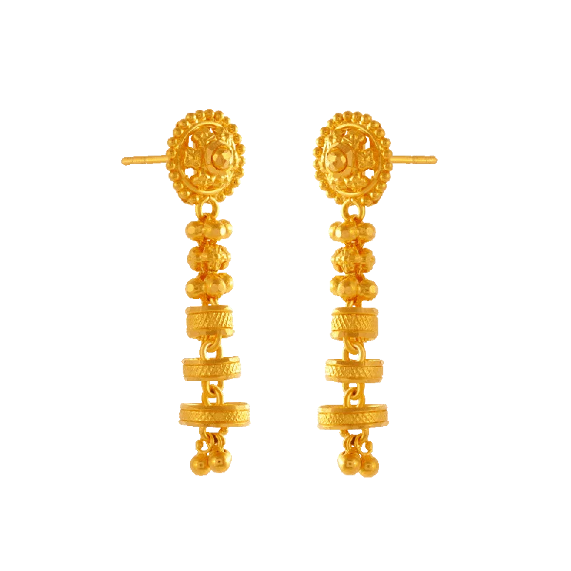 Women’s long dangle earrings-22KT Yellow Gold Jhumki Earrings For Women