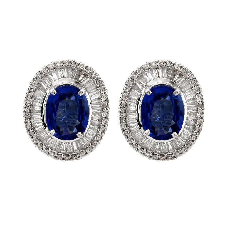 Women’s diamond stud earrings-GIA sapphire diamond 18k white gold halo earrings