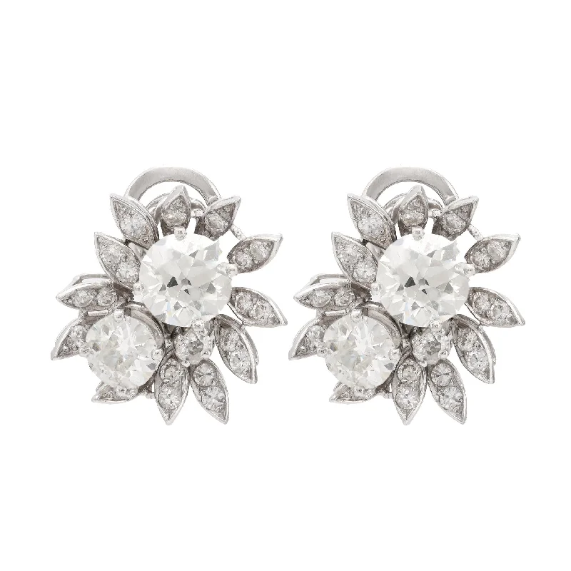 Women’s square earrings-Mid Century French 6.50 carat total weight diamond platinum earrings