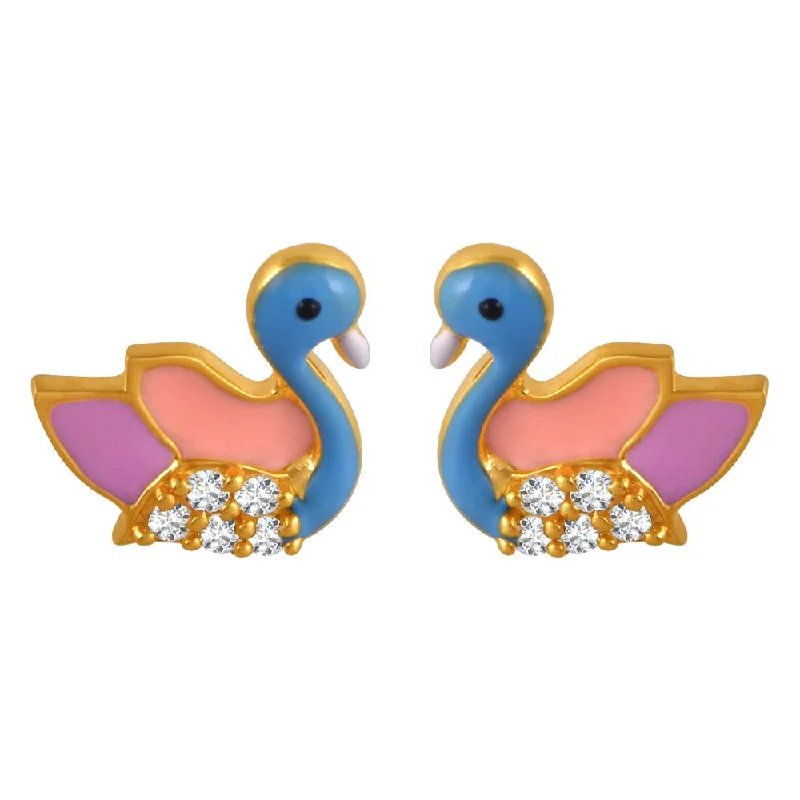 Women’s square earrings-22k Gold Earrings With Colourful Duck Motifs And Stone Detailing