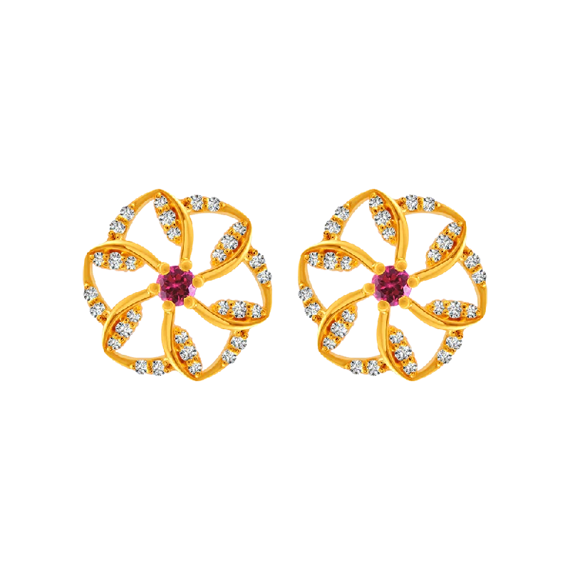 Women’s cubic zirconia stud earrings-22KT Yellow Gold And American Diamond Stud Earrings For Women