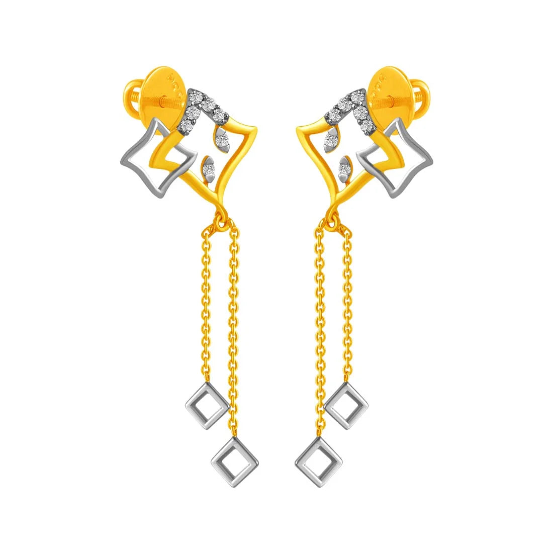 Women’s antique earrings-14KT (585) Yellow Gold & Diamond Dangle Earrings with Minimal Design