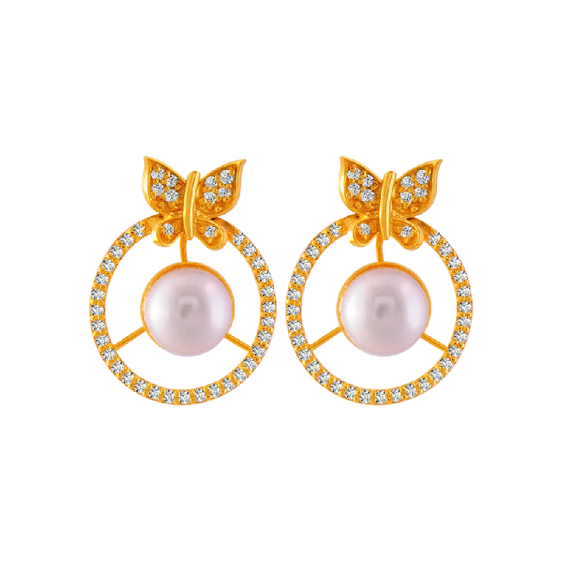 Women’s multi-color earrings-22KT Yellow Gold And American Diamond Stud Earrings For Women