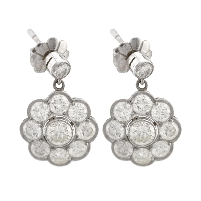 Women’s personalized earrings-Art Deco Inspired 3 Carat Round Brilliant Diamond Platinum Cluster Earrings