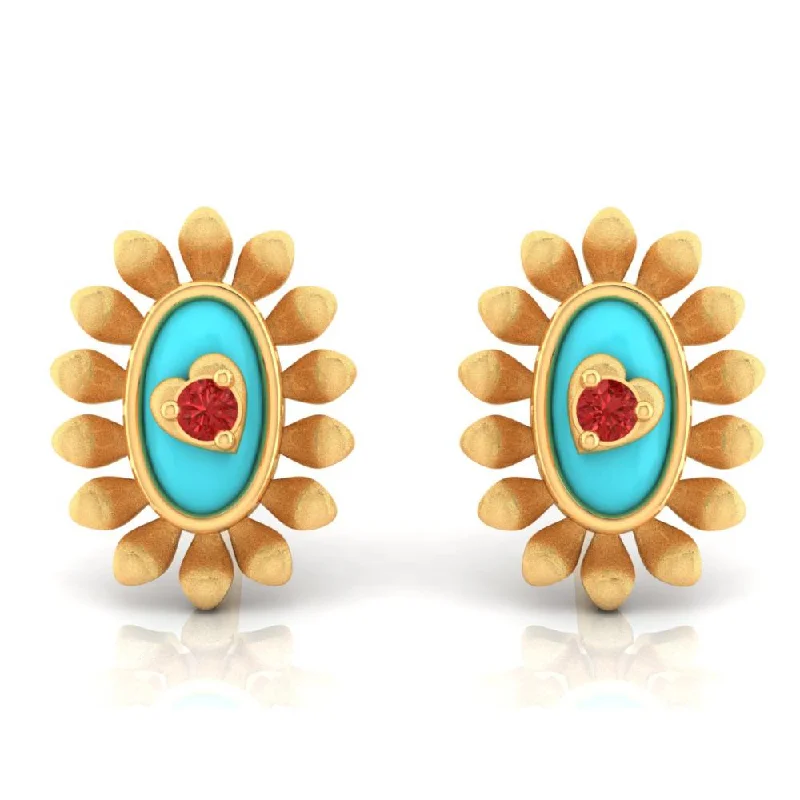 Women’s luxury gemstone earrings-22k Sunflower Designed Gold Earrings With A Heart In The Center