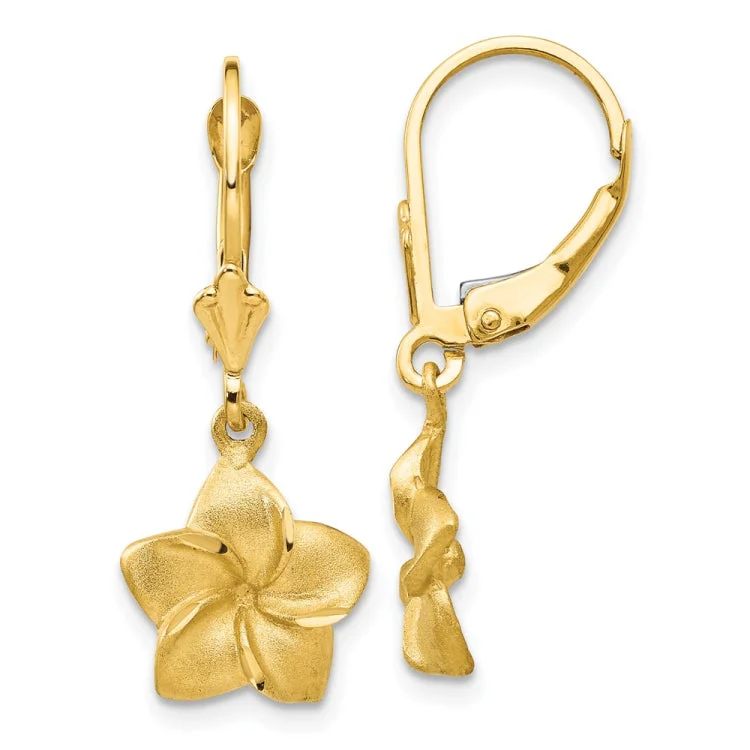 Women’s large hoop earrings-14k Satin & Diamond-Cut Plumeria Dangle Leverback Earrings