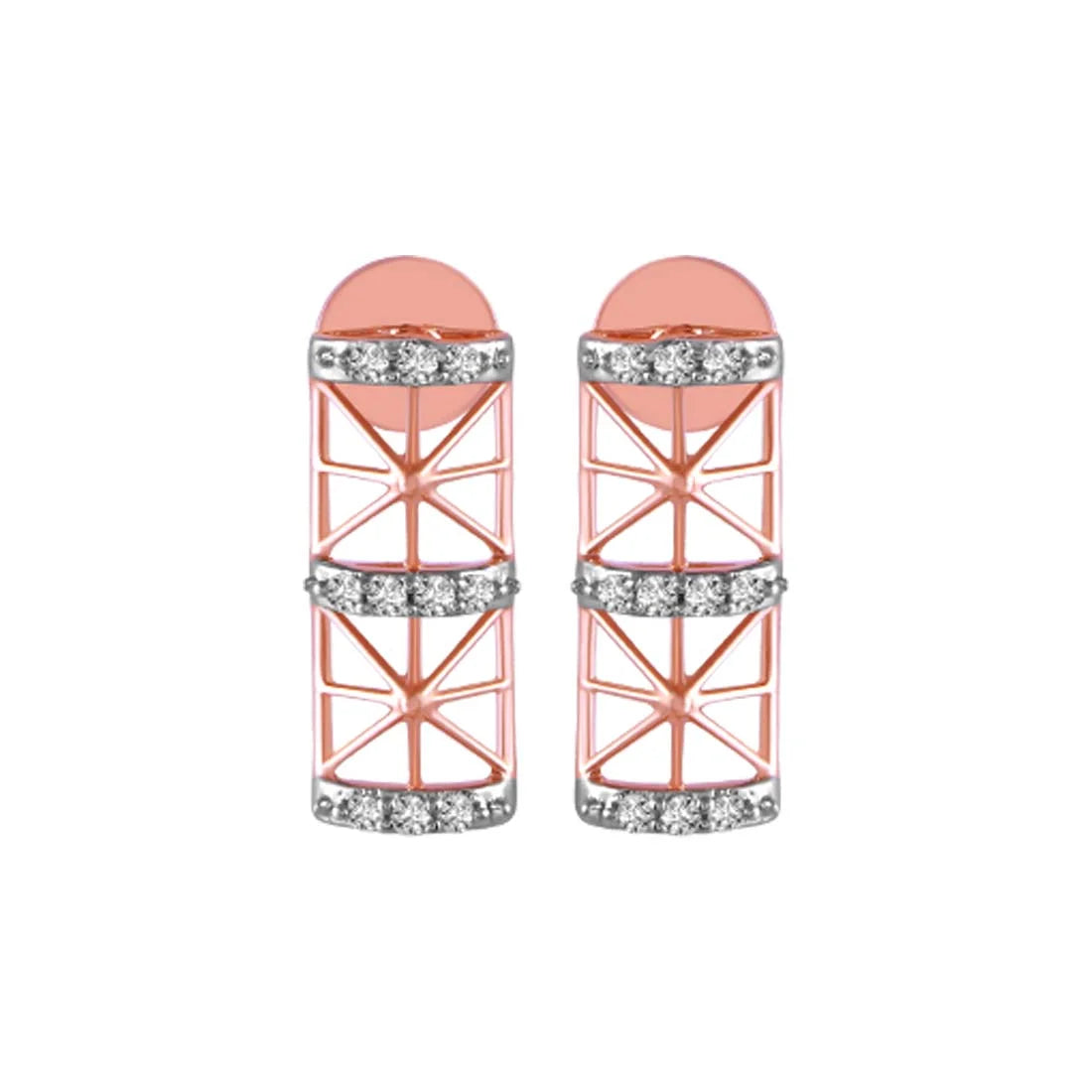 Women’s luxurious earrings-14KT (585) Rose Gold & Diamond Geometrical Drop Earrings