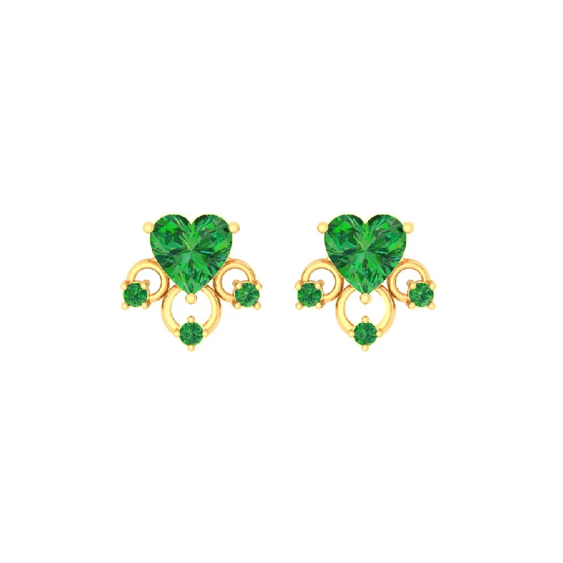 Women’s luxury gemstone earrings-14k Love Shaped Gold Earrings With Green Stones