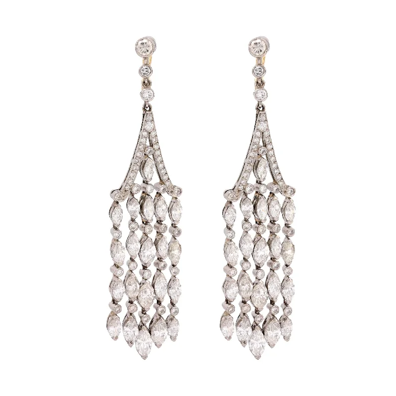 Women’s statement earrings-Art Deco inspired 8 carat total weight diamond 18k gold chandelier earrings