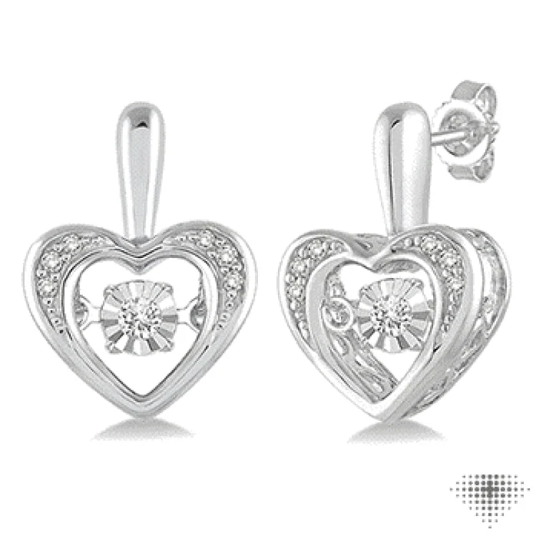 Women’s unique earrings-1/10 Ctw Round Cut Diamond Emotion Heart Earrings in Sterling Silver