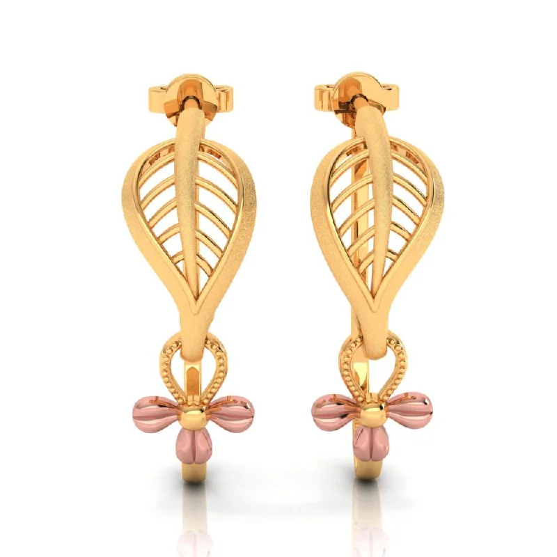 Women’s heart-shaped earrings-22k Delicate Earrings With A Yellow Gold Floral Pattern And A Leafy Motif