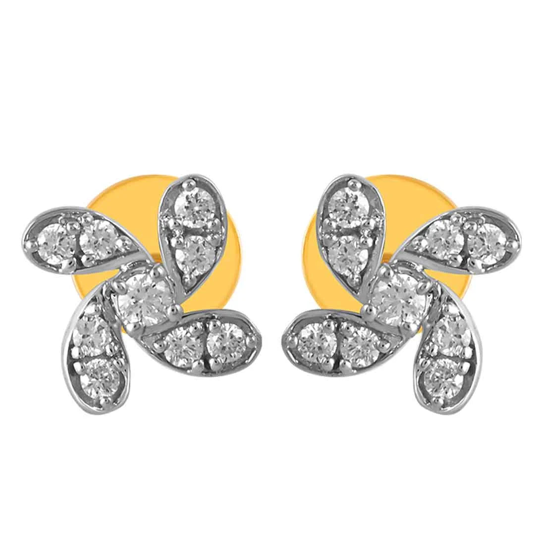 Women’s platinum earrings-14KT (585) Yellow Gold & Diamond Floral Motifs Stud Earrings