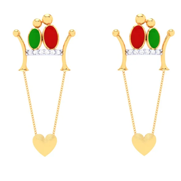 Women’s heart earrings-Exquisite 22k Gold Birds And Heart Motif Drop Earrings For Women Pc Chandra Jewellers