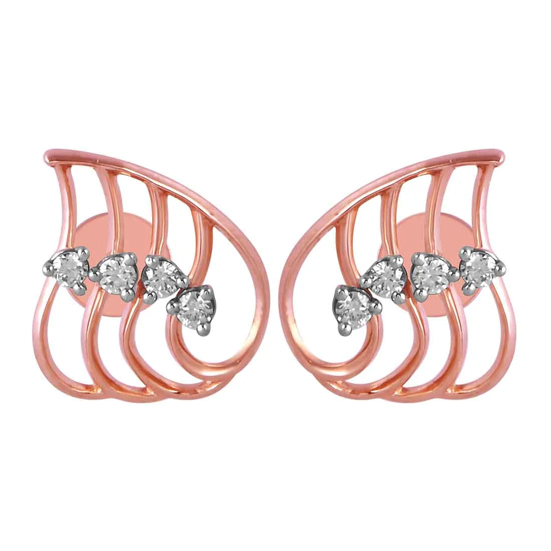 Women’s heart earrings-14KT (585) Rose Gold & Diamond Everyday Stud Earrings