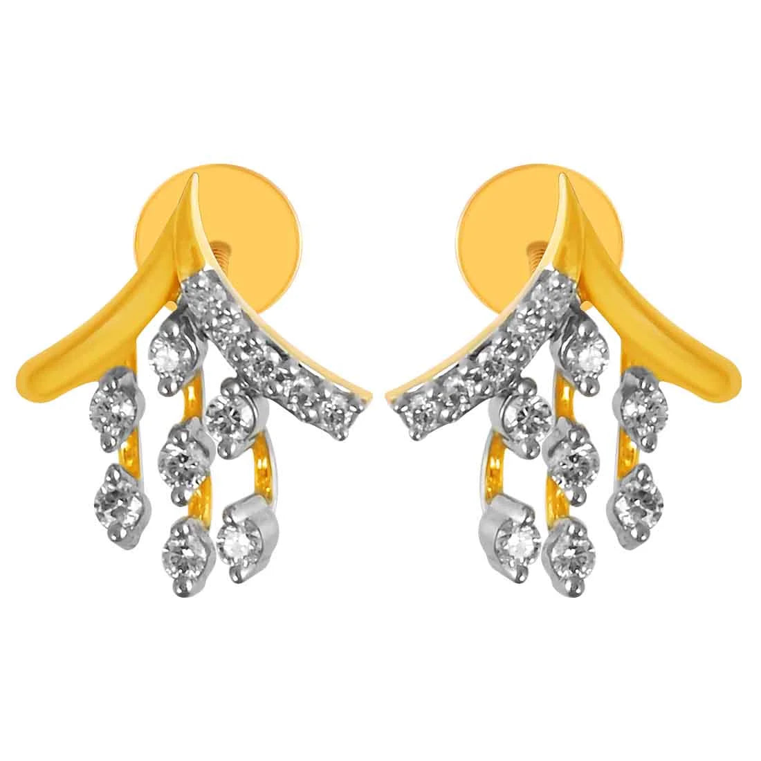 Women’s long dangling earrings-14KT (585) Yellow Gold & Diamond Stylish Stud Earrings