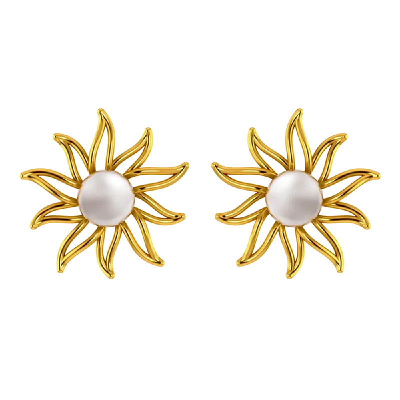 Women’s floral earrings-22k Gold Earrings With A Pearl In The Shape Of A Sun